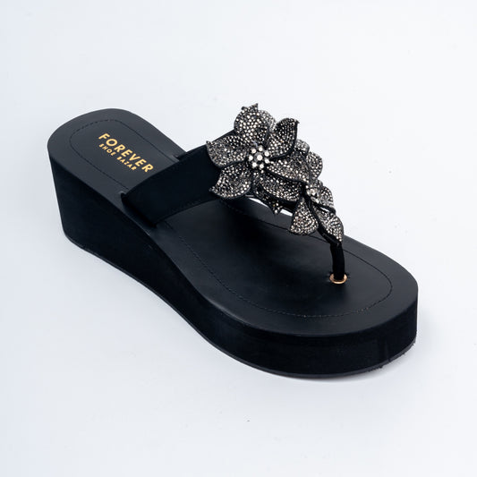 Blossom Rhinestone - Black Platform Slip-On
