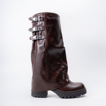 Rebel Noir Triple Buckle - Coffee Casual Boots