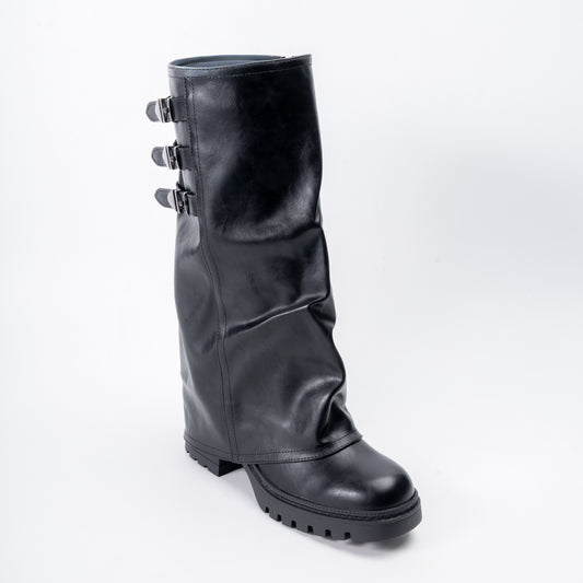 Rebel Noir Triple Buckle - Black Casual Boots