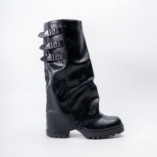 Rebel Noir Triple Buckle - Black Casual Boots