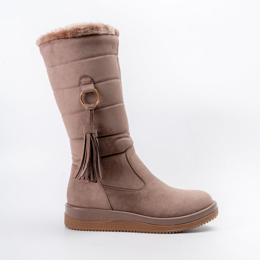 Glacial Muse - Khaki Casual Fur Boots