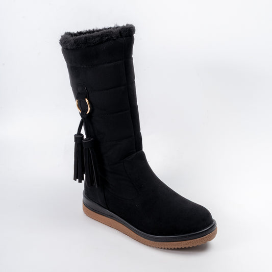 Glacial Muse - Black Casual Fur Boots