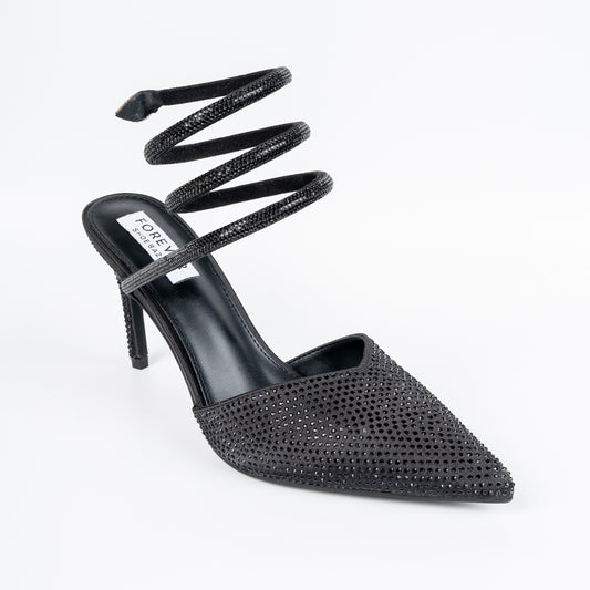 No Strings Attached - Black Rhinestone Pencil Heels