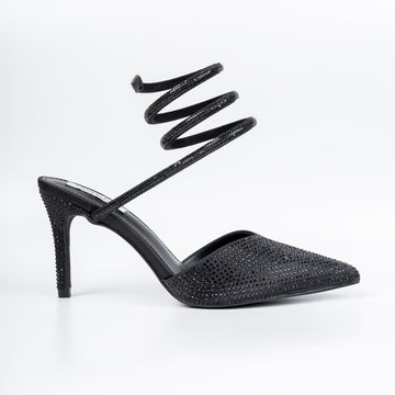 No Strings Attached - Black Rhinestone Pencil Heels