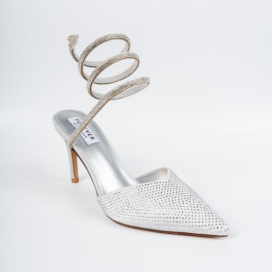 No Strings Attached - Silver Rhinestone Pencil Heels