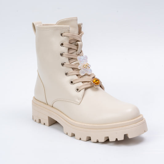 Crystal Hug Combat - White Casual Boots
