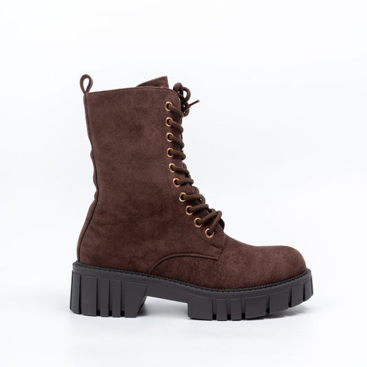 Sassy Suede - Brown Lace-Up Boots