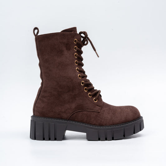 Sassy Suede - Brown Lace-Up Boots