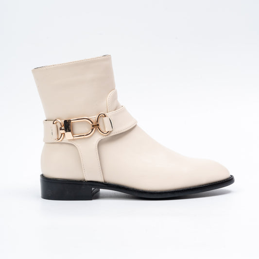 Opal Grace - White Modern Belted Boots