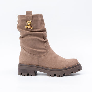 Gold Bear Charm - Khaki Suede Boots