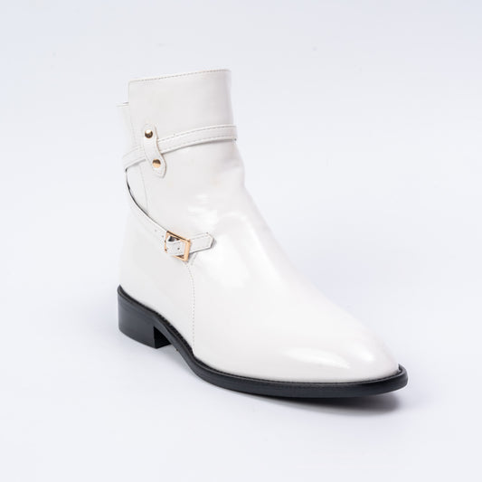 Never Fade - White Patent Ankle Boots