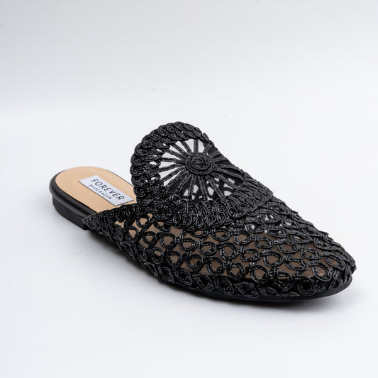 Dear Diana - Black Crochet Mules