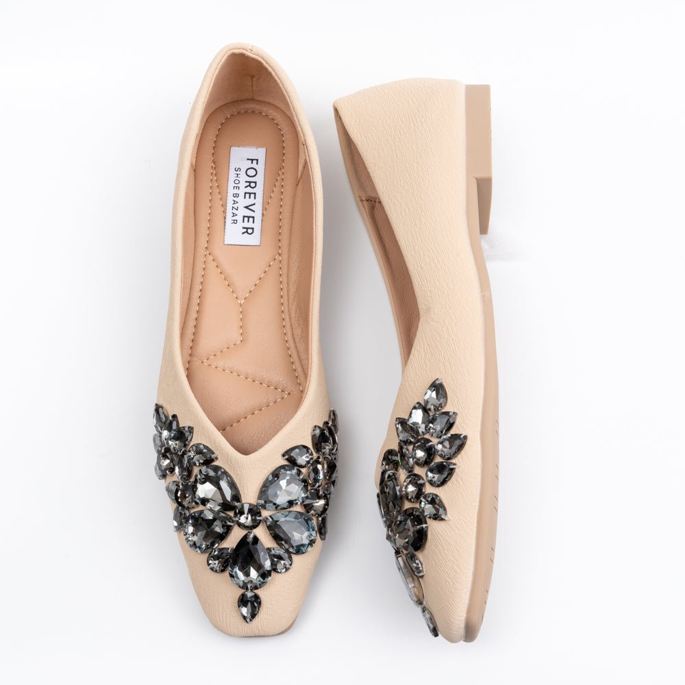 Shine Like A Diamond - Beige Partywear Ballerinas - view 5