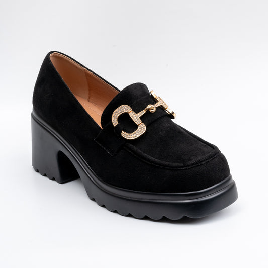 None Of Your Business - Black Block Heel Loafers