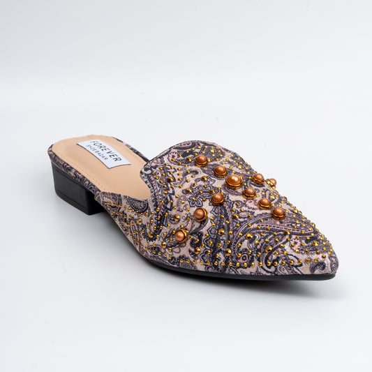 Pearly Gurly - Beige Partywear Mules