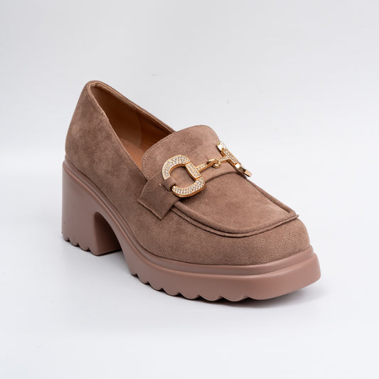 None Of Your Business - Brown Block Heel Loafers