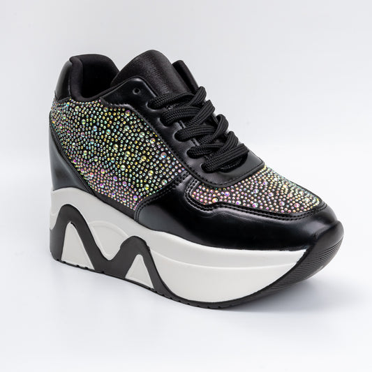 Rock The Party - Black Partywear Sneakers with Fancy Upper with Rhinestones