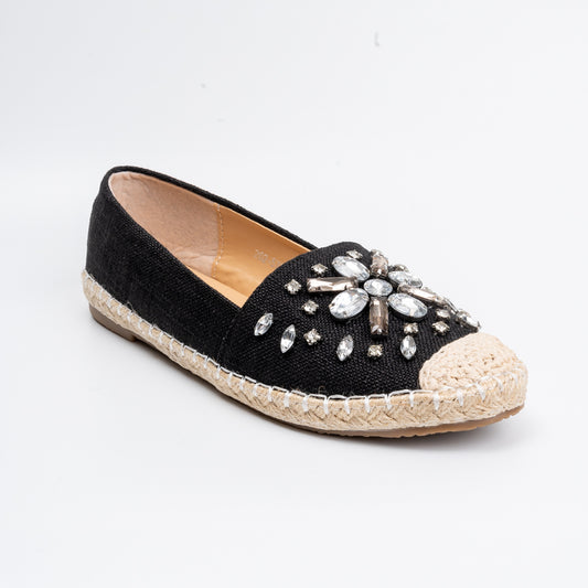 Diamante Flora - Black Embellished Partywear Loafers
