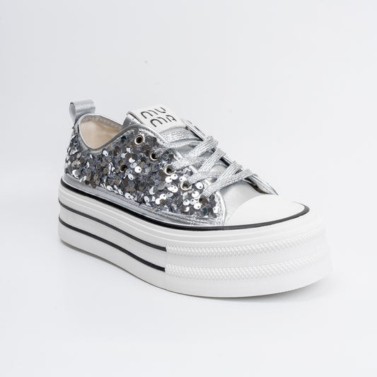 Party Shoes - Silver Sequin Partywear Sneakers