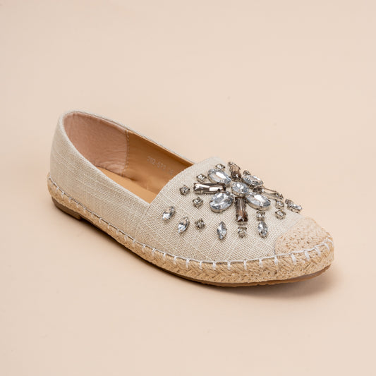 Diamante Flora - Beige Embellished Partywear Loafers