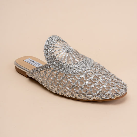 Dear Diana - Silver Crochet Mules