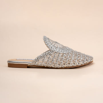 Dear Diana - Silver Crochet Mules