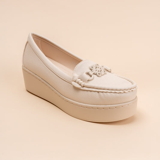 She Means Business - Beige Platform Heel Loafers