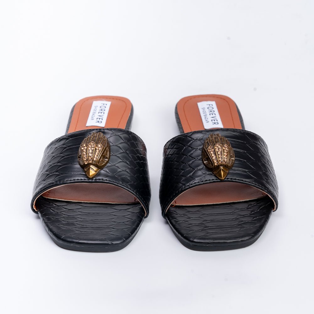 Dracarys - Black Faux Snake Skin Flats - view 6