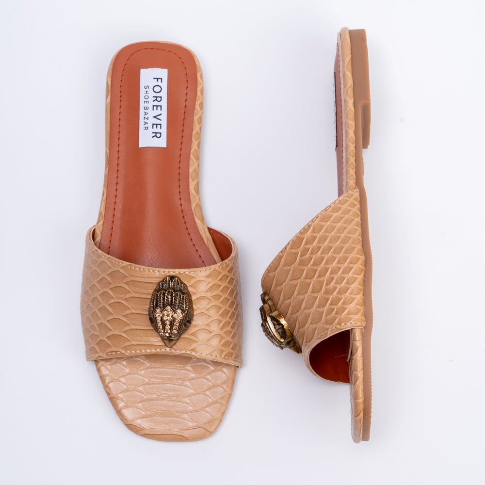 Dracarys - Khaki Faux Snake Skin Flats - view 7