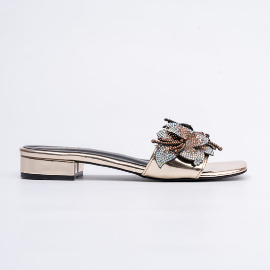Flowers From Hell 2.o - Gold Elegant Small Heel Slipper