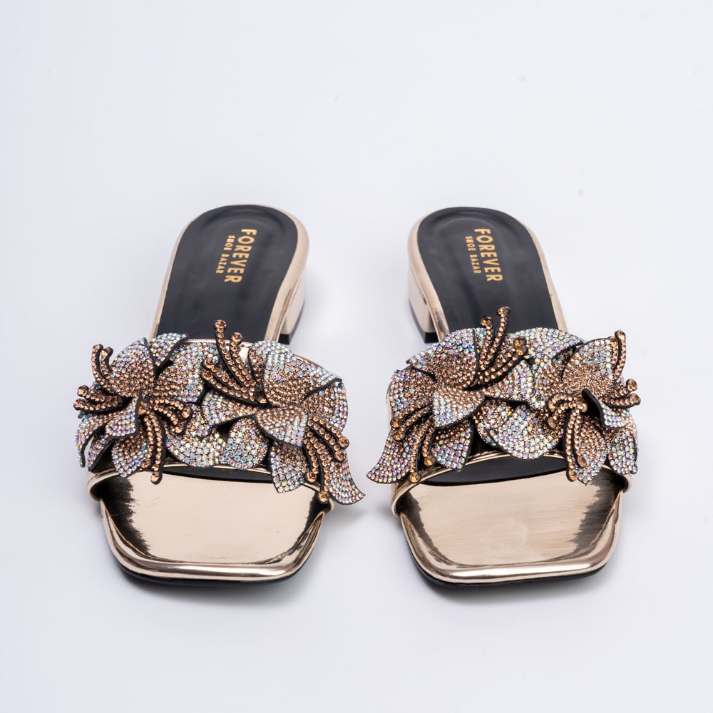 Flowers From Hell 2.o - Gold Elegant Small Heel Slipper - view 4