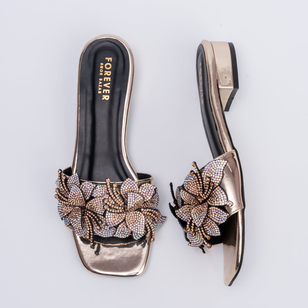 Flowers From Hell 2.o - Gold Elegant Small Heel Slipper - view 5