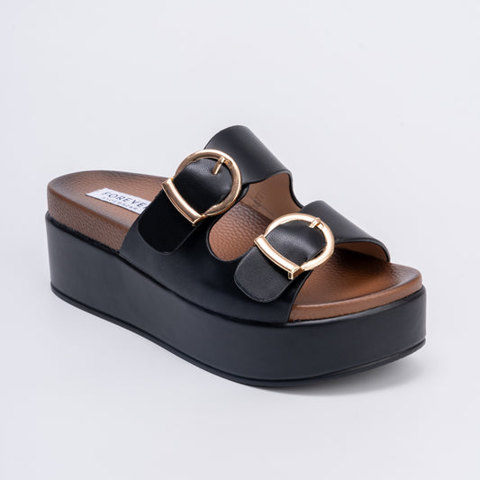 Cocooned In Comfort - Black Casual Platform Heel