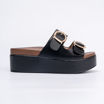 Cocooned In Comfort - Black Casual Platform Heel