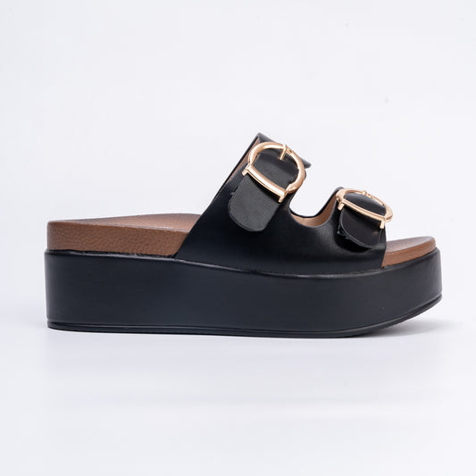 Cocooned In Comfort - Black Casual Platform Heel
