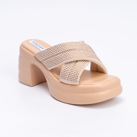 Where's My Wine?  - Beige Partywear Block Heels