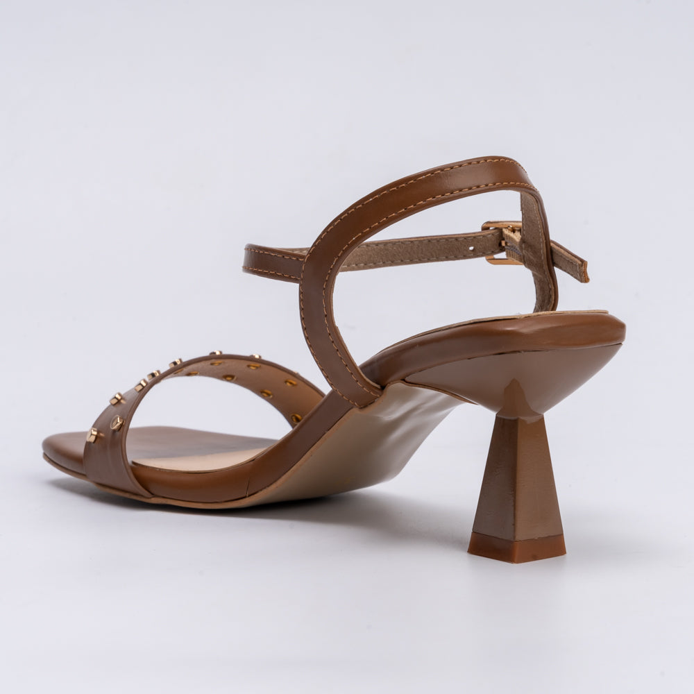 It's Giving Chique - Tan Studded Heels - view 4