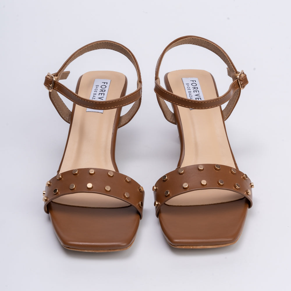 It's Giving Chique - Tan Studded Heels - view 5