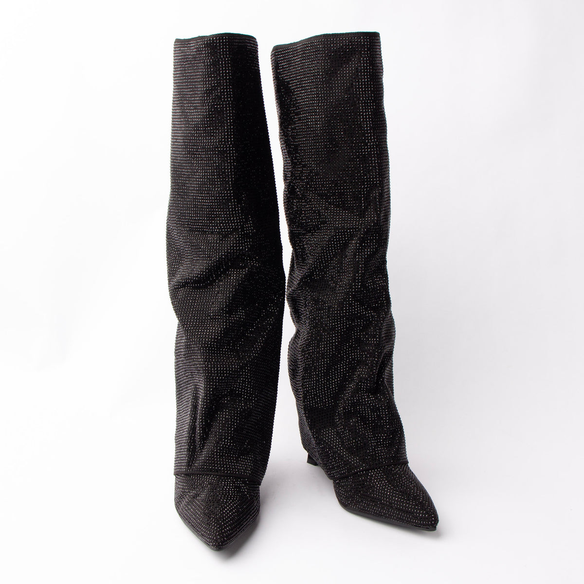 Starlight Fold - Black Embellished Knee High Boots - view 4