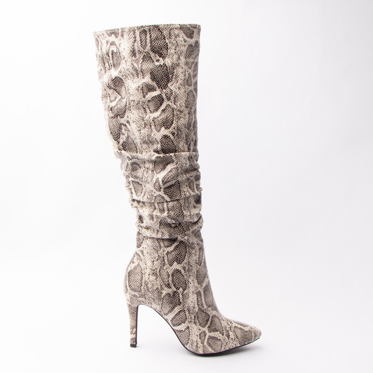 Cobra Reign - Off White Snakeskin Knee High Boots