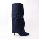 Denim Daze - Navy Fold Over Knee High Boots