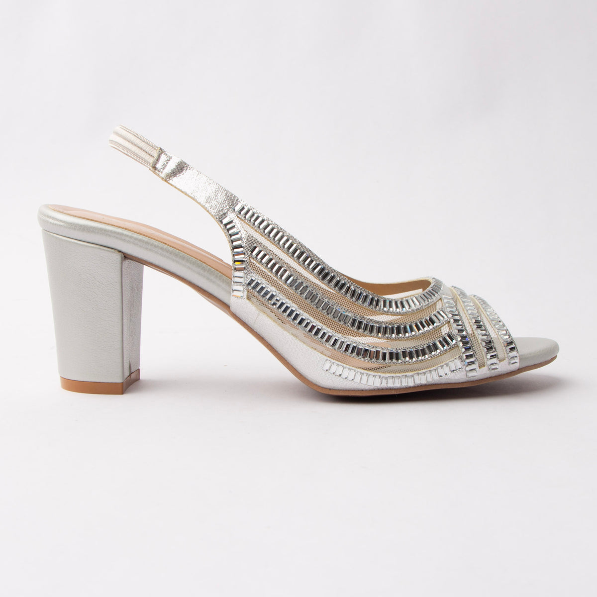 Shimmer Stack - Silver Block Heels