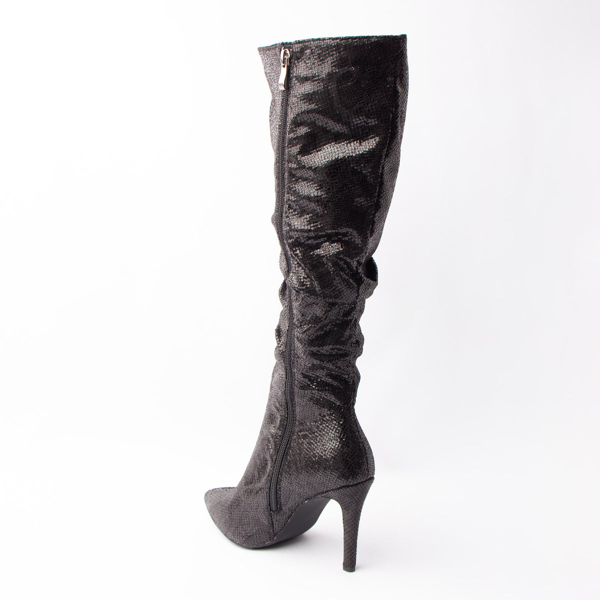 Cobra Reign - Black Snakeskin Knee High Boots - view 3