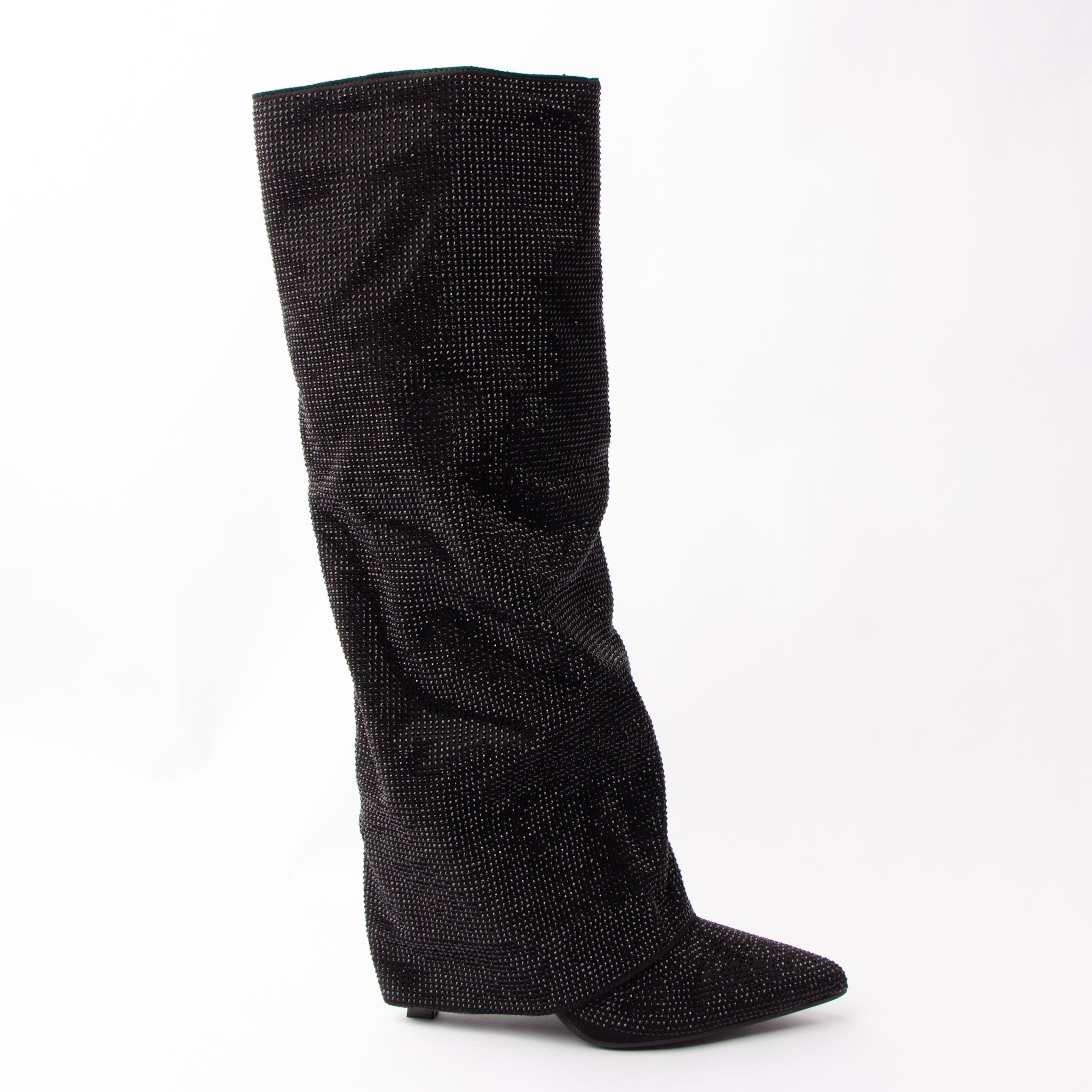 Starlight Fold - Black Embellished Knee High Boots