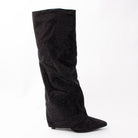 Starlight Fold - Black Embellished Knee High Boots