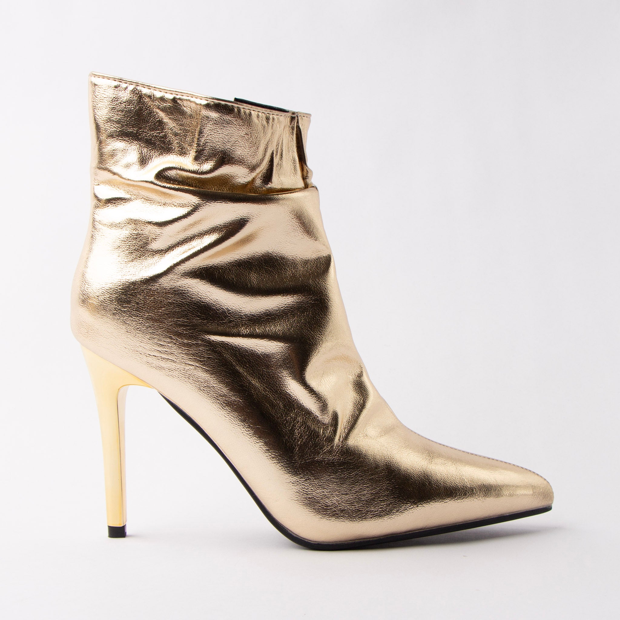 Scrunch Hour - Gold Ruched Ankle Boots