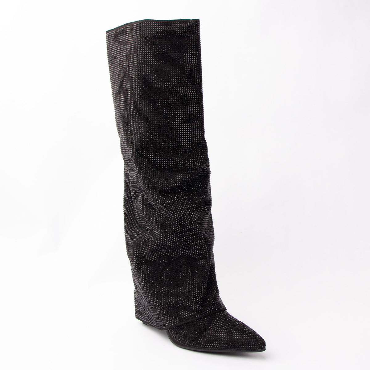 Starlight Fold - Black Embellished Knee High Boots - view 2