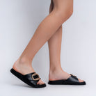 The Buckle Up Babe - Black Flats