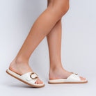 The Buckle Up Babe - White Flats