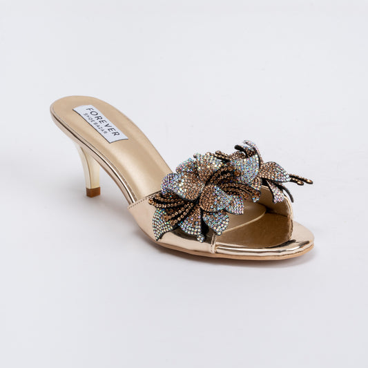 Flowers From Hell -Gold Small Pointed Heels